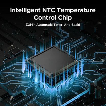 Intelligent NTC Temperature Control Chip on a circuit board with glowing blue lines.