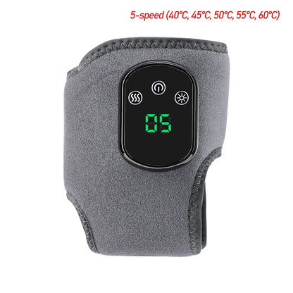 Gray heating pad with digital display and control buttons on a white background